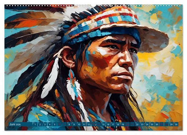 Produktbild: Portraits im Stil amerikanischer Ureinwohner (hochwertiger Premium Wandkalender 2026 DIN A2 quer), Kunstdruck in Hochglanz