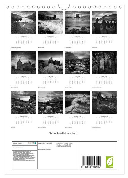 Produktbild: Schottland Monochrom (Wandkalender 2026 DIN A4 hoch), CALVENDO Monatskalender