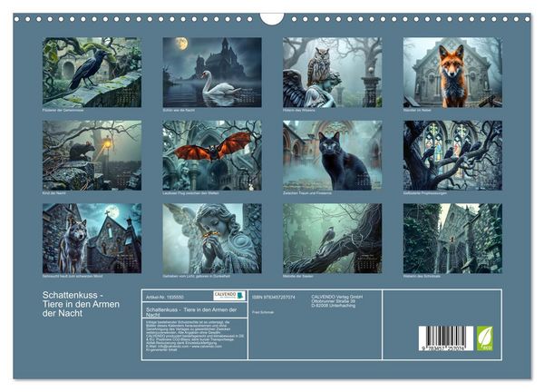Produktbild: Schattenkuss - Tiere in den Armen der Nacht (Wandkalender 2026 DIN A3 quer), CALVENDO Monatskalender