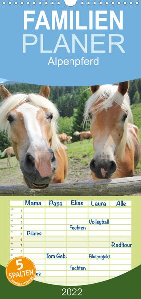 Produktbild: Familienplaner Alpenpferde (Wandkalender 2022 , 21 cm x 45 cm, hoch)