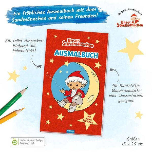 Produktbild: Tr&ouml;tsch Unser Sandm&auml;nnchen Malbuch Ausmalbuch mit Stickern