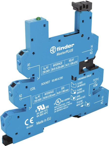 Finder 93.66.7.024 Relaissockel mit Haltebügel, mit LED, mit EMV-Entstörbeschaltung Passend für Serie (Relais): Serie 34 Finder