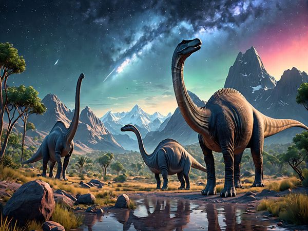 Produktbild: CALVENDO Puzzle Dinosaurier unter urzeitlichem Sternenhimmel | 1000 Teile Lege-Gr&ouml;&szlig;e 64x48cm Foto-Puzzle f&uuml;r gl&uuml;ckliche Stunden