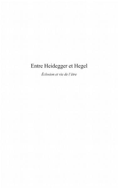 Produktbild: Entre heidegger et hegel - eclosion et vie de l'etre