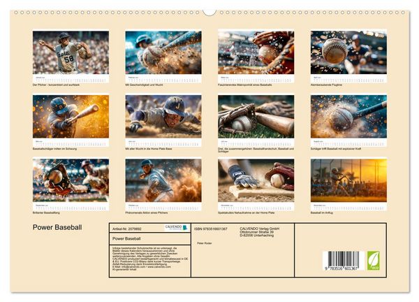 Produktbild: Power Baseball (hochwertiger Premium Wandkalender 2026 DIN A2 quer), Kunstdruck in Hochglanz