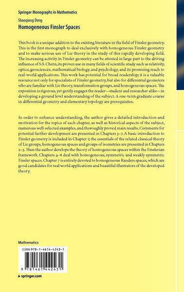 Produktbild: Homogeneous Finsler Spaces