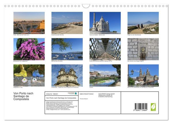 Produktbild: Von Porto nach Santiago de Compostela (Wandkalender 2026 DIN A3 quer), CALVENDO Monatskalender
