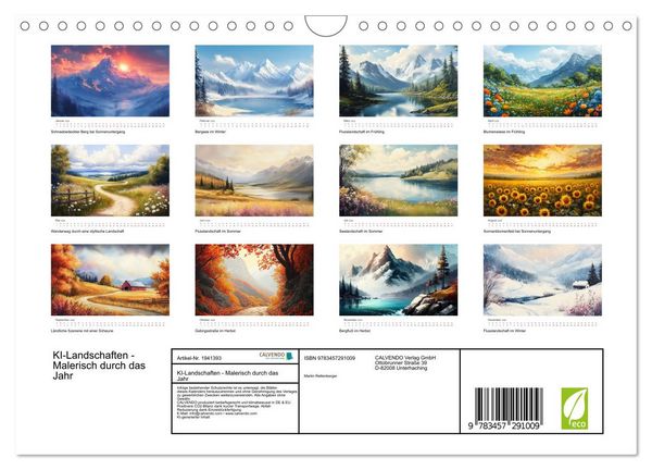 Produktbild: KI-Landschaften - Malerisch durch das Jahr (Wandkalender 2026 DIN A4 quer), CALVENDO Monatskalender