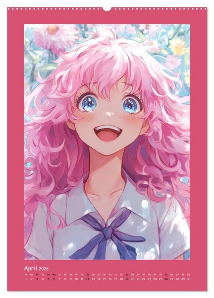 Produktbild: Zauberhafte Momente. Rosa Tr&auml;ume im Manga-Stil (hochwertiger Premium Wandkalender 2026 DIN A2 hoch), Kunstdruck in Hochglanz