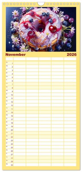 Produktbild: Familienplaner 2026 - Bunte Donut-Tr&auml;ume - Himmlischer Geschmack aus Krapfenteig mit 5 Spalten (Wandkalender, 21 x 45 cm) CALVENDO