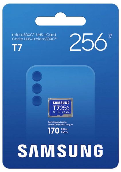 Produktbild: Samsung T7 microSDXC-Karte Retail 256 GB UHS-I U3, A2 Application Performance Class, Class 10, v30 Video Speed Class