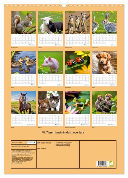 Produktbild: Mit Tieren hinein in das neue Jahr (Wandkalender 2026 DIN A2 hoch), CALVENDO Monatskalender