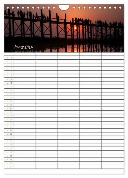 Produktbild: Goldenes Myanmar - Familienkalender 2026 (Wandkalender 2026 DIN A4 hoch), CALVENDO Monatskalender