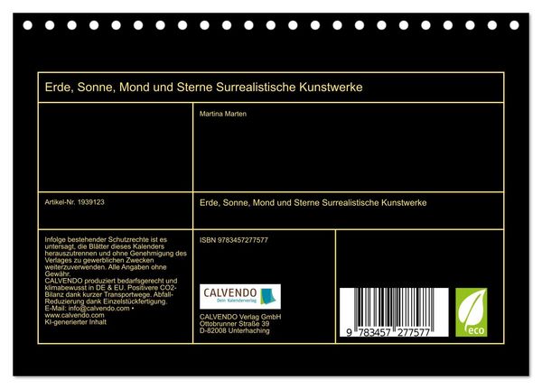 Produktbild: Erde, Sonne, Mond und Sterne Surrealistische Kunstwerke (Tischkalender 2026 DIN A5 quer), CALVENDO Monatskalender