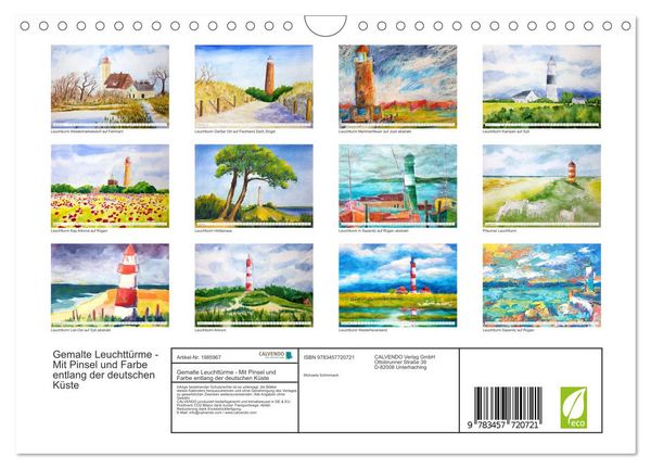 Produktbild: Gemalte Leuchtt&uuml;rme - Mit Pinsel und Farbe entlang der deutschen K&uuml;ste (Wandkalender 2026 DIN A4 quer), CALVENDO Monatskalender