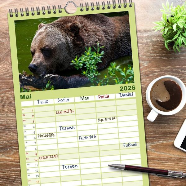 Produktbild: Familienplaner 2026 - Grizzlys und Geisterb&auml;ren - Glendale Cove, Kanada mit 5 Spalten (Wandkalender, 21 x 45 cm) CALVENDO