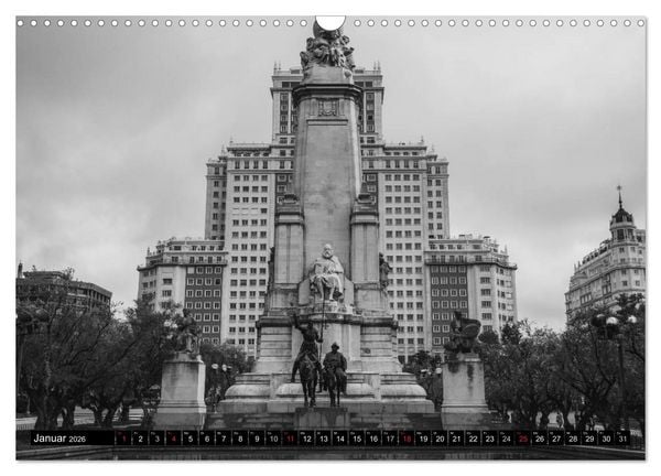 Produktbild: Madrid - Schwarz-Wei&szlig; Impressionen (Wandkalender 2026 DIN A3 quer), CALVENDO Monatskalender