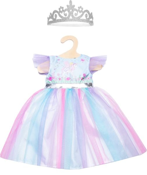 Puppen-Kleid Fee und Einhorn mit silberner Krone, Gr. 35-45 cm
