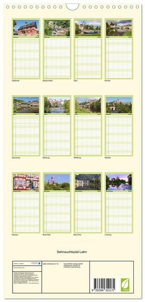 Produktbild: Familienplaner 2027 - Sehnsuchtsziel Lahn mit 5 Spalten (Wandkalender, 21 x 45 cm) CALVENDO