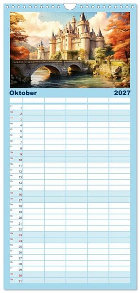 Produktbild: Familienplaner 2027 - Romantische Ritterburgen mit 5 Spalten (Wandkalender, 21 x 45 cm) CALVENDO