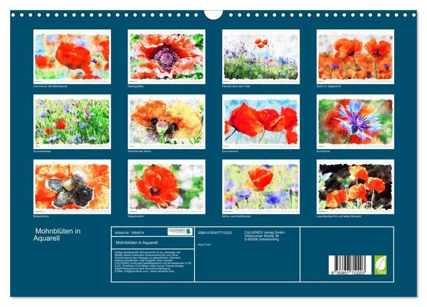 Produktbild: Mohnbl&uuml;ten in Aquarell (Wandkalender 2026 DIN A3 quer), CALVENDO Monatskalender