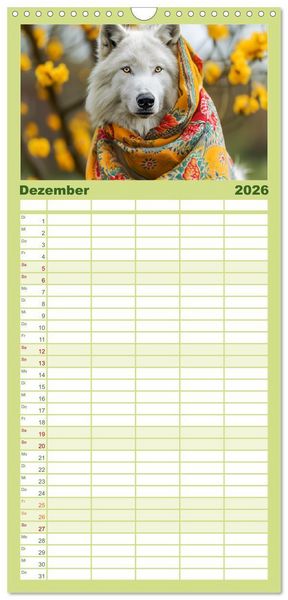 Produktbild: Familienplaner 2026 - Wilder Style. Modische W&ouml;lfe in der Natur mit 5 Spalten (Wandkalender, 21 x 45 cm) CALVENDO