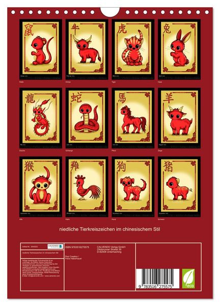 Produktbild: niedliche Tierkreiszeichen im chinesischem Stil (Wandkalender 2026 DIN A4 hoch), CALVENDO Monatskalender