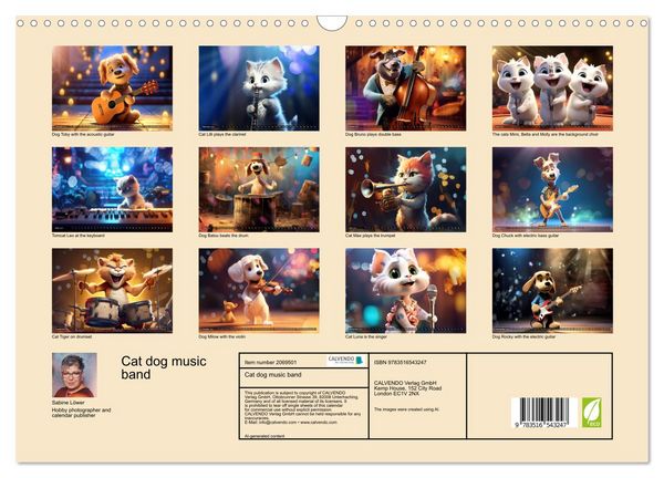 Produktbild: Cat dog music band (Wall Calendar 2026 DIN A3 landscape), CALVENDO 12 Month Wall Calendar