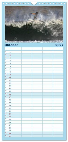 Produktbild: Familienplaner 2027 - Faszination Surfen mit 5 Spalten (Wandkalender, 21 x 45 cm) CALVENDO