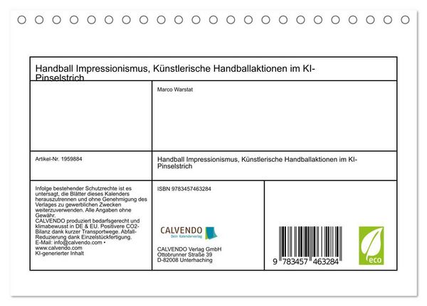 Produktbild: Handball Impressionismus, K&uuml;nstlerische Handballaktionen im KI-Pinselstrich (Tischkalender 2026 DIN A5 quer), CALVENDO Monatskalender