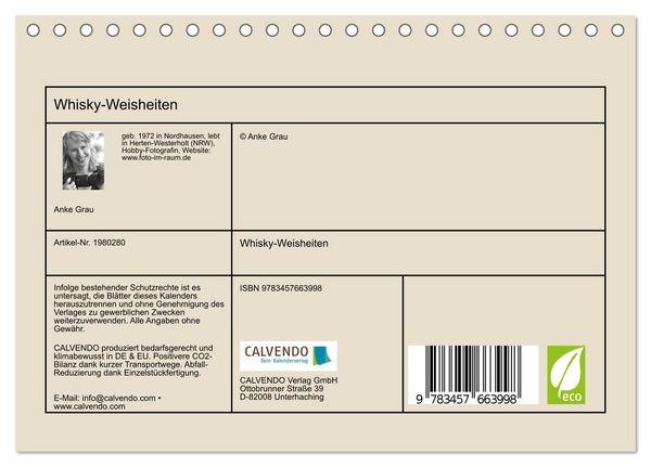 Produktbild: Whisky-Weisheiten (Tischkalender 2026 DIN A5 quer), CALVENDO Monatskalender