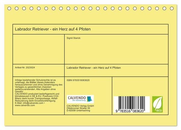 Produktbild: Labrador Retriever - ein Herz auf 4 Pfoten (Tischkalender 2026 DIN A5 quer), CALVENDO Monatskalender