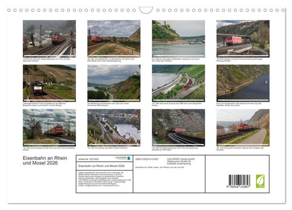 Produktbild: Eisenbahn an Rhein und Mosel 2026 (Wandkalender 2026 DIN A3 quer), CALVENDO Monatskalender