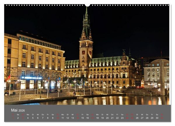 Produktbild: Nightwalk - Hamburg (Wandkalender 2026 DIN A2 quer), CALVENDO Monatskalender
