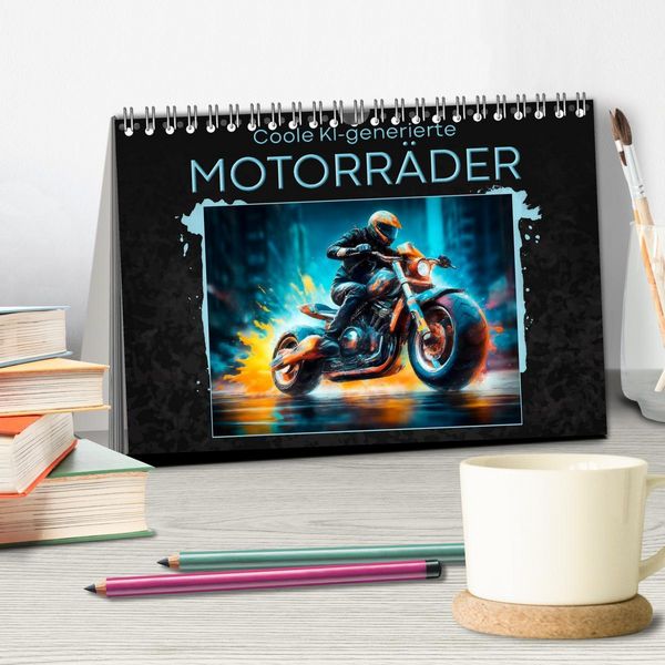 Produktbild: Coole KI-generierte MOTORR&Auml;DER (Tischkalender 2026 DIN A5 quer), CALVENDO Monatskalender