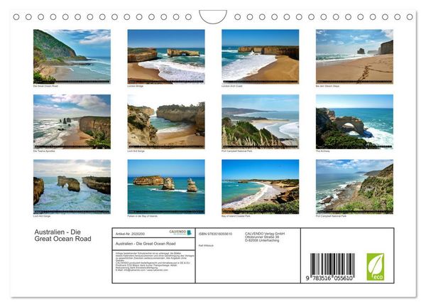 Produktbild: Australien - Die Great Ocean Road (Wandkalender 2026 DIN A4 quer), CALVENDO Monatskalender