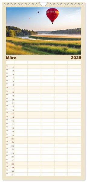 Produktbild: Familienplaner 2026 - Freiheit in den L&uuml;ften . Mit dem Hei&szlig;luftballon unterwegs mit 5 Spalten (Wandkalender, 21 x 45 cm) CALVENDO