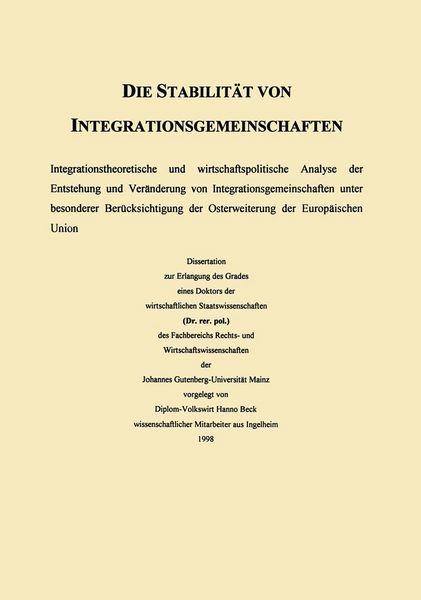 Produktbild: Die Stabilit&auml;t von Integrationsgemeinschaften