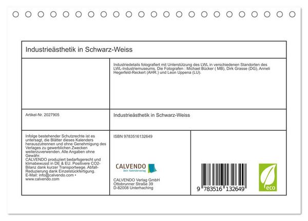 Produktbild: Industrie&auml;sthetik in Schwarz-Weiss (Tischkalender 2026 DIN A5 quer), CALVENDO Monatskalender