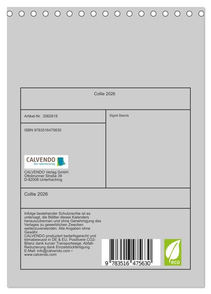 Produktbild: Collie 2026 (Tischkalender 2026 DIN A5 hoch), CALVENDO Monatskalender