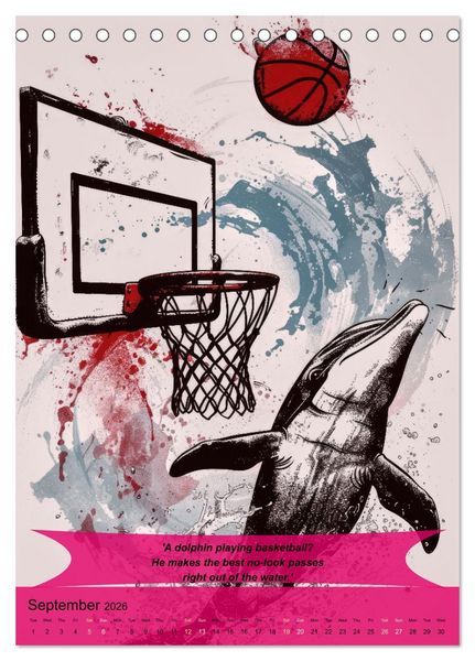 Produktbild: Basketball with funny animals (Desk Calendar 2026 DIN A5 portrait), CALVENDO 12 Month DeskCalendar