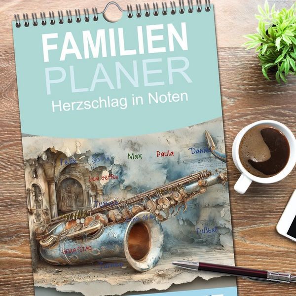 Produktbild: Familienplaner 2026 - Herzschlag in Noten mit 5 Spalten (Wandkalender, 21 x 45 cm) CALVENDO