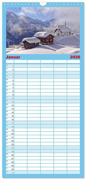Produktbild: Familienplaner 2026 - WANDERN &uuml;ber Stock und Stein in der Schweiz mit 5 Spalten (Wandkalender, 21 x 45 cm) CALVENDO