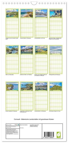 Produktbild: Familienplaner 2026 - Cornwall - Malerische Landschaften mit grandiosen K&uuml;sten mit 5 Spalten (Wandkalender, 21 x 45 cm) CALVENDO