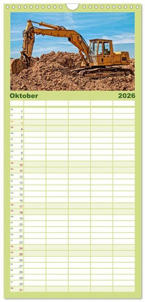 Produktbild: Familienplaner 2026 - Bagger - kraftvolle Arbeitsmaschinen mit 5 Spalten (Wandkalender, 21 x 45 cm) CALVENDO