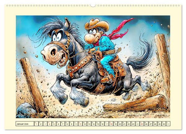 Produktbild: Wiehern garantiert. Der verr&uuml;ckte Pferde-Cartoon-Spa&szlig; (hochwertiger Premium Wandkalender 2026 DIN A2 quer), Kunstdruck in Hochglanz