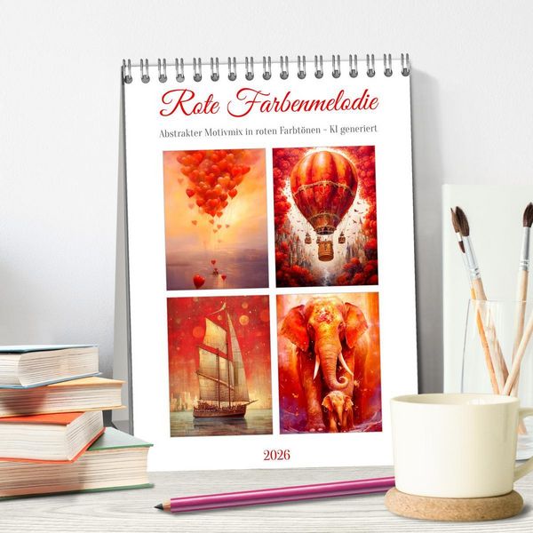 Produktbild: Rote Farbenmelodie (Tischkalender 2026 DIN A5 hoch), CALVENDO Monatskalender