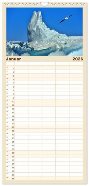 Produktbild: Familienplaner 2026 - Im Reich der Pinguine mit 5 Spalten (Wandkalender, 21 x 45 cm) CALVENDO