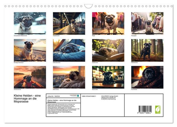 Produktbild: Kleine Helden - eine Hommage an die Mopsrasse (Wandkalender 2026 DIN A3 quer), CALVENDO Monatskalender