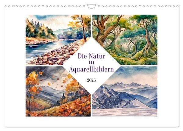Produktbild: Die Natur in Aquarellbildern (Wandkalender 2026 DIN A3 quer), CALVENDO Monatskalender